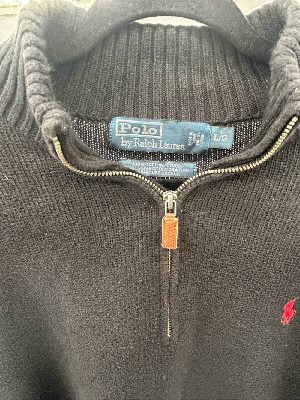 Polo by Ralph Lauren Black Half-Zip Cotton Sweater with Red Pony size large